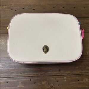 Kurt Geiger London Richmond Leather Camera Crossbody in Cream with Rainbow Trim